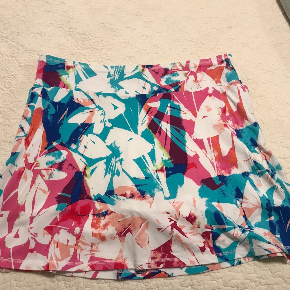 Talbots Floral Print Skort in White, Turquoise, Pink and Coral Very Soft Sz2X